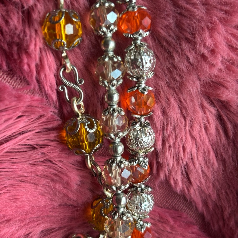 Elegant Silver and Orange Beaded bracelet